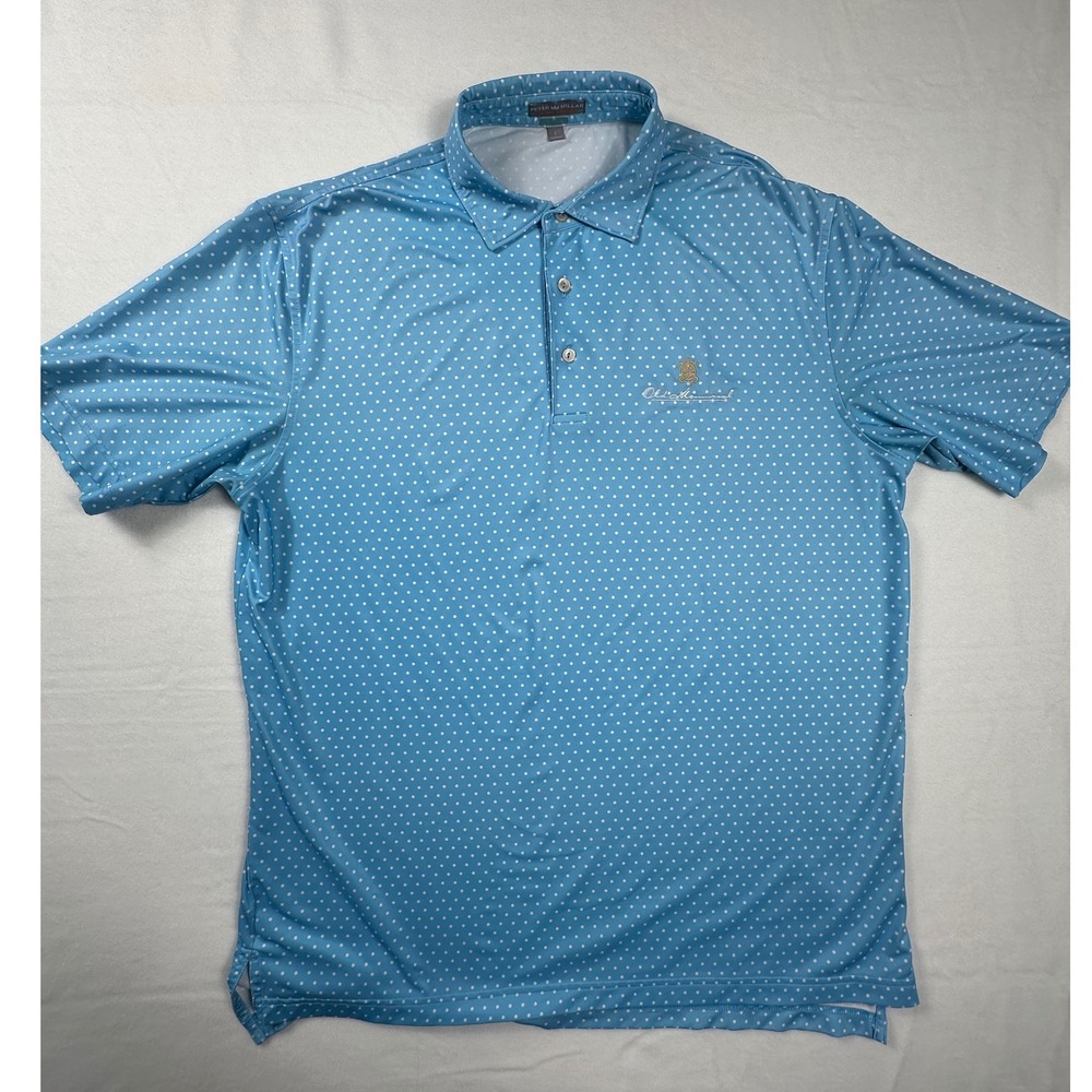 Peter Millar Polo Shirt Mens L Blue Polka Dot Turtle Logo Golf